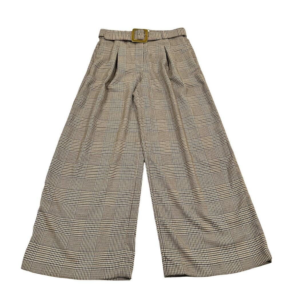 Cara Cara Soho Wide Leg Houndstooth Tweed Pants Size 10 Beige Brown High Rise